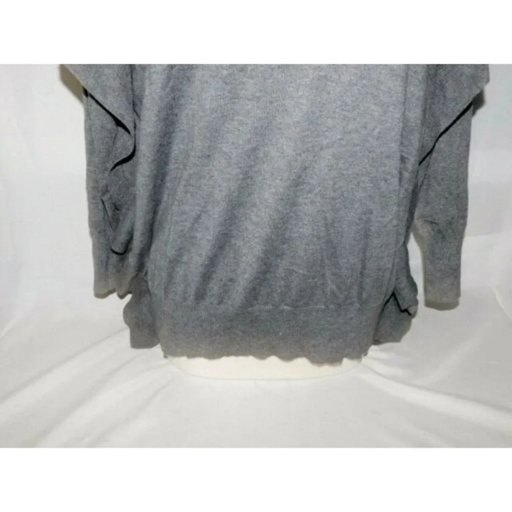 Zara Womens Oversized Gray Flounce Ruffle Detail Sweater V Neck M - Picture 5 of 7